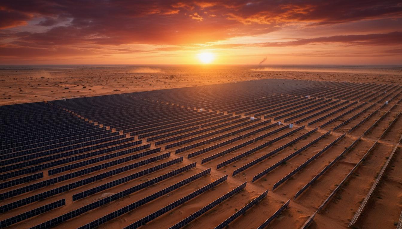 Solar farm at sunset